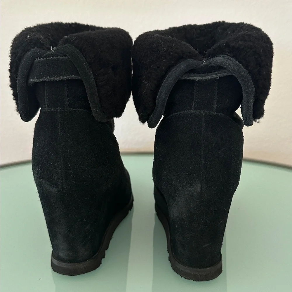UGG Australia Black Kyra Wedge Genuine Shearling Boots